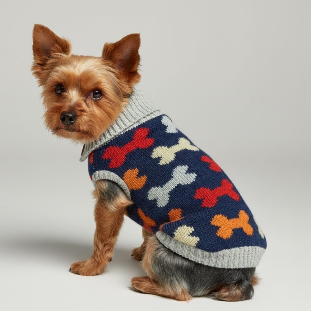 Colorful Knit Dog Sweater with Bone Pattern